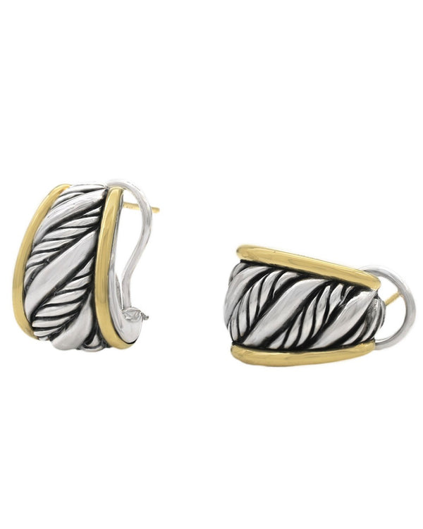 David Yurman Curved Cable Earrings in Silver and Gold