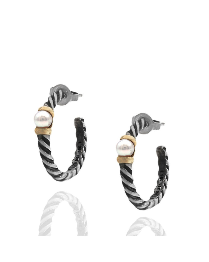 David Yurman Pearl Twisted Cable Hoop Earrings