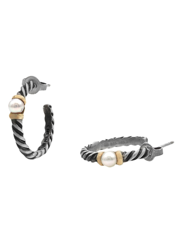 David Yurman Pearl Twisted Cable Hoop Earrings