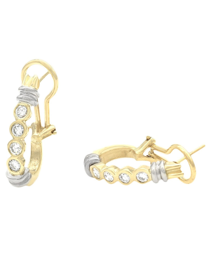 Diamond J Earrings in 2 Tone Gold