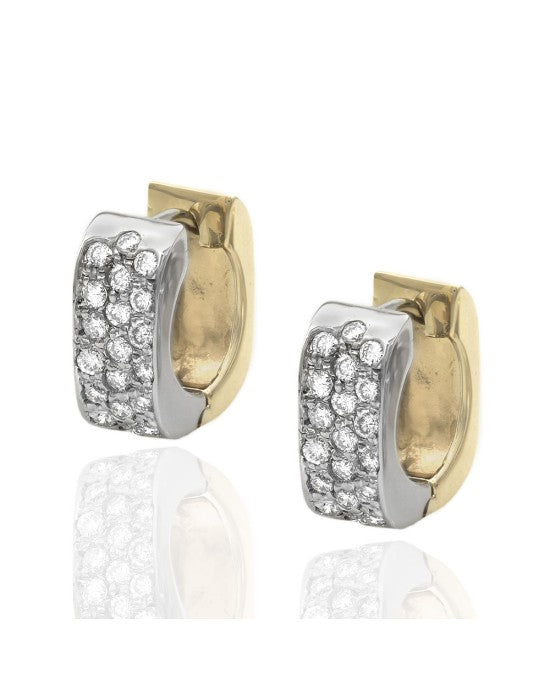 2 Tone Diamond Pave Square Huggie Earrings