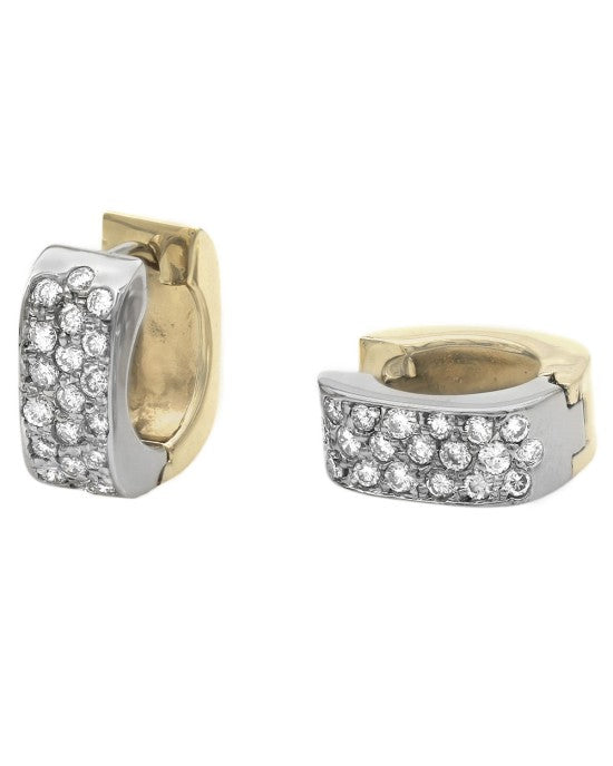 2 Tone Diamond Pave Square Huggie Earrings