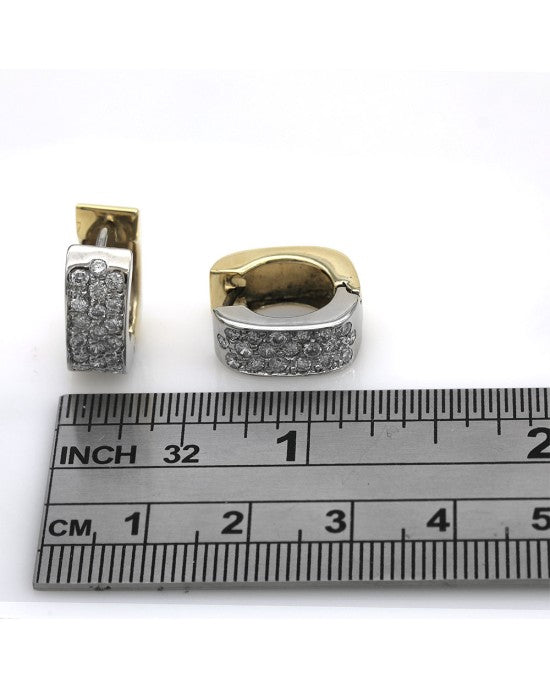 2 Tone Diamond Pave Square Huggie Earrings