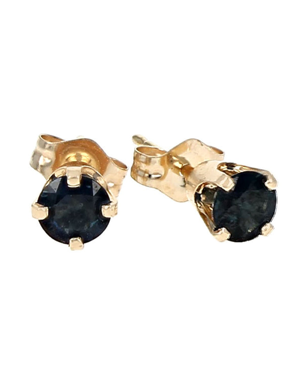 Dark Blue Sapphire Stud Earrings in Yellow Gold