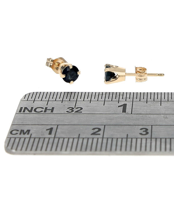 Dark Blue Sapphire Stud Earrings in Yellow Gold