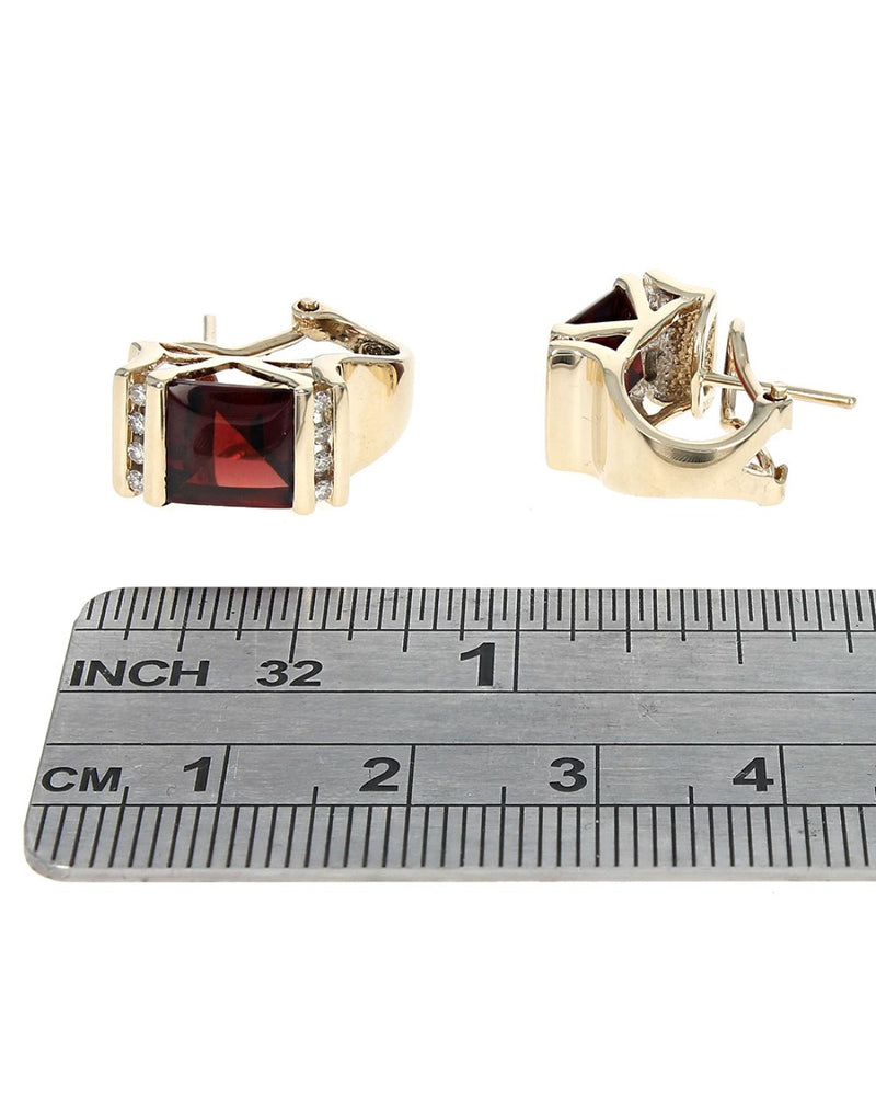 Square Garnet and Diamond Omega Back Earrings