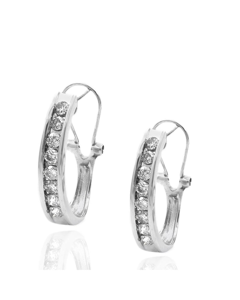 Diamond J Hoop Earrings in White Gold