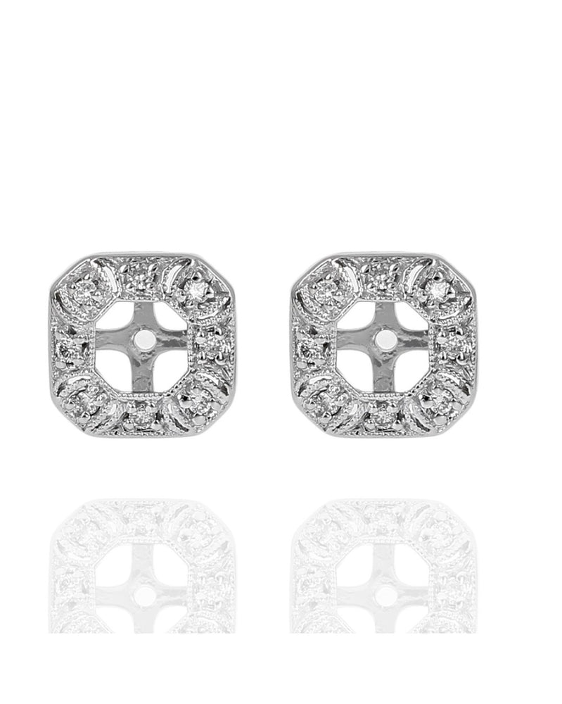 Diamond Octagon Shaped Earring Jackets in White Gold