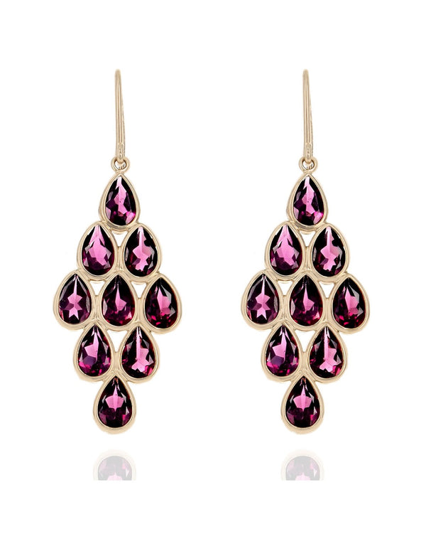 Rhodolite Garnet Dangle Earrings in Yellow Gold