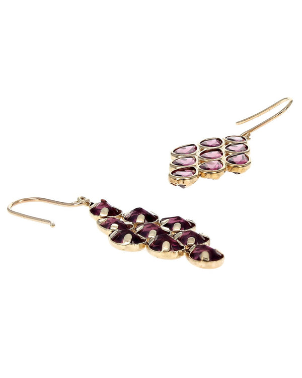 Rhodolite Garnet Dangle Earrings in Yellow Gold