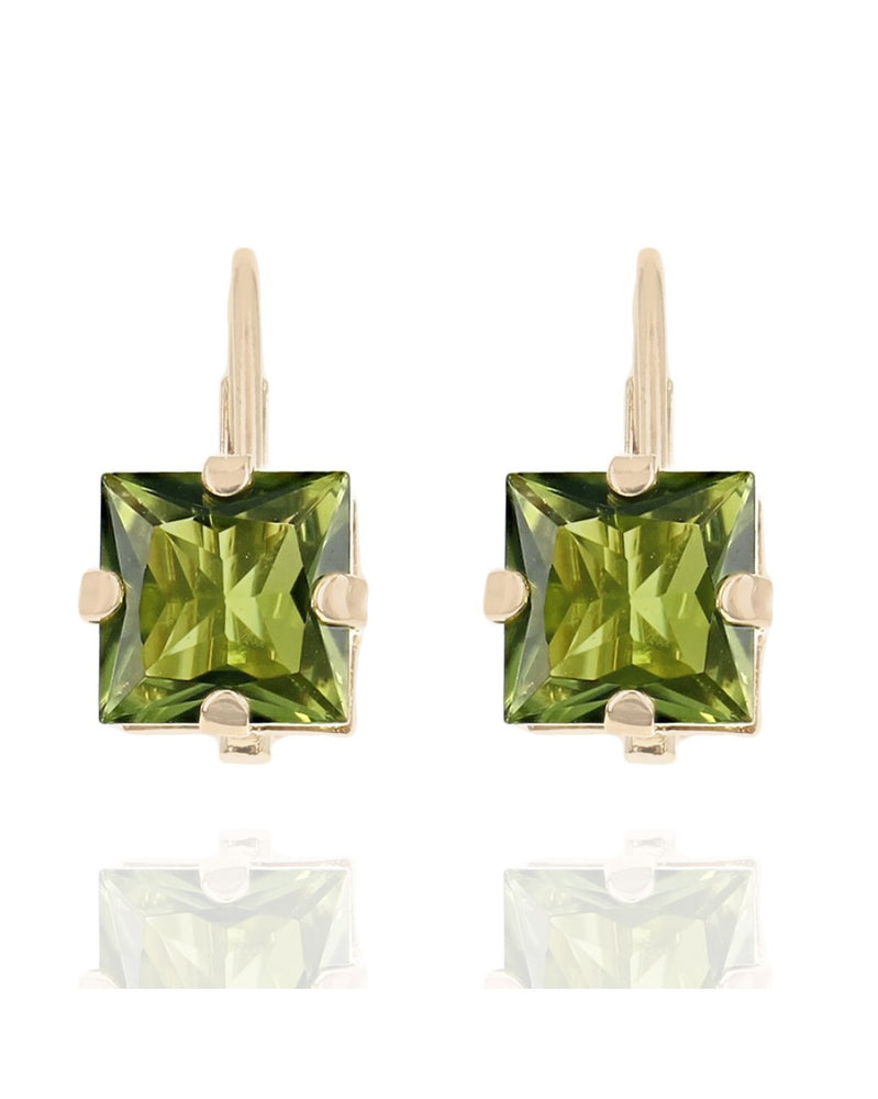 Peridot Leverback Earrings in Yellow Gold