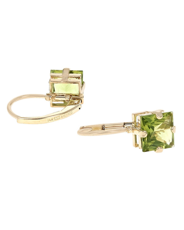 Peridot Leverback Earrings in Yellow Gold