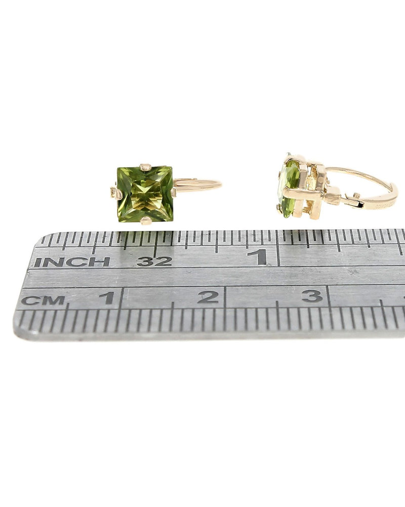 Peridot Leverback Earrings in Yellow Gold