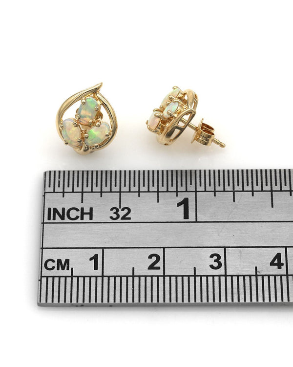 Opal Open Cut Cluster Stud Earrings in Yellow Gold