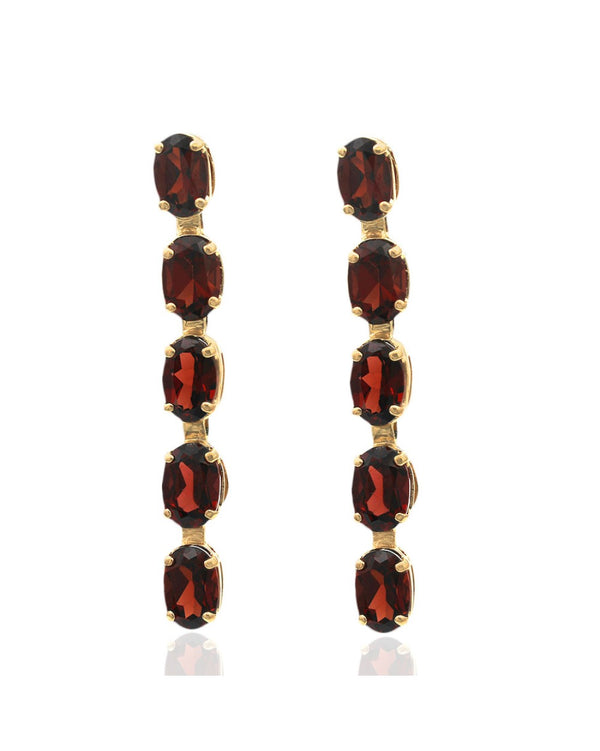 Pyrope Garnet Inline Dangle Earrings in Yellow Gold