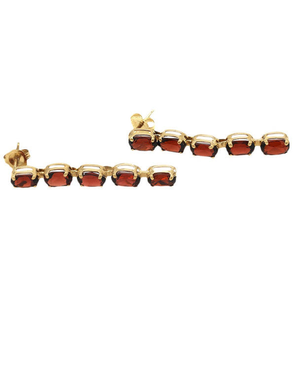 Pyrope Garnet Inline Dangle Earrings in Yellow Gold