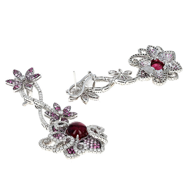 Diana M. Tourmaline, Sapphire and Diamond Flower Dangle Earrings
