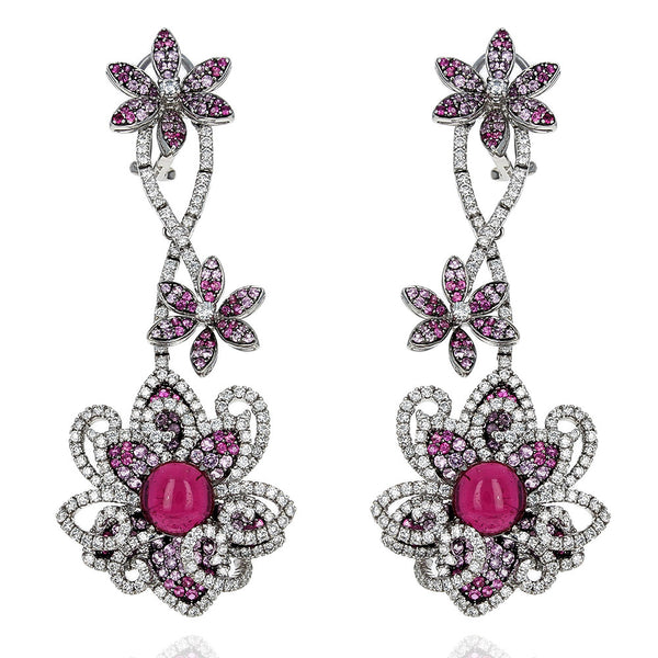 Diana M. Tourmaline, Sapphire and Diamond Flower Dangle Earrings