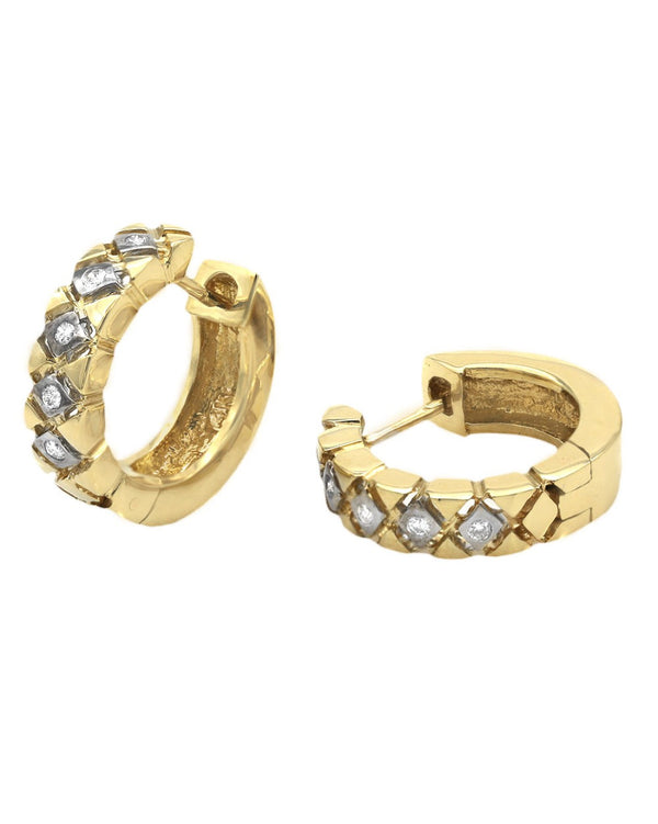 Diamond Open Cut Huggie Earrings in White and Yellow Gold