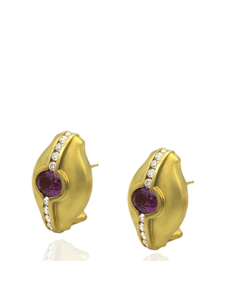 Satin Finish Pink Sapphire and Diamond Earrings