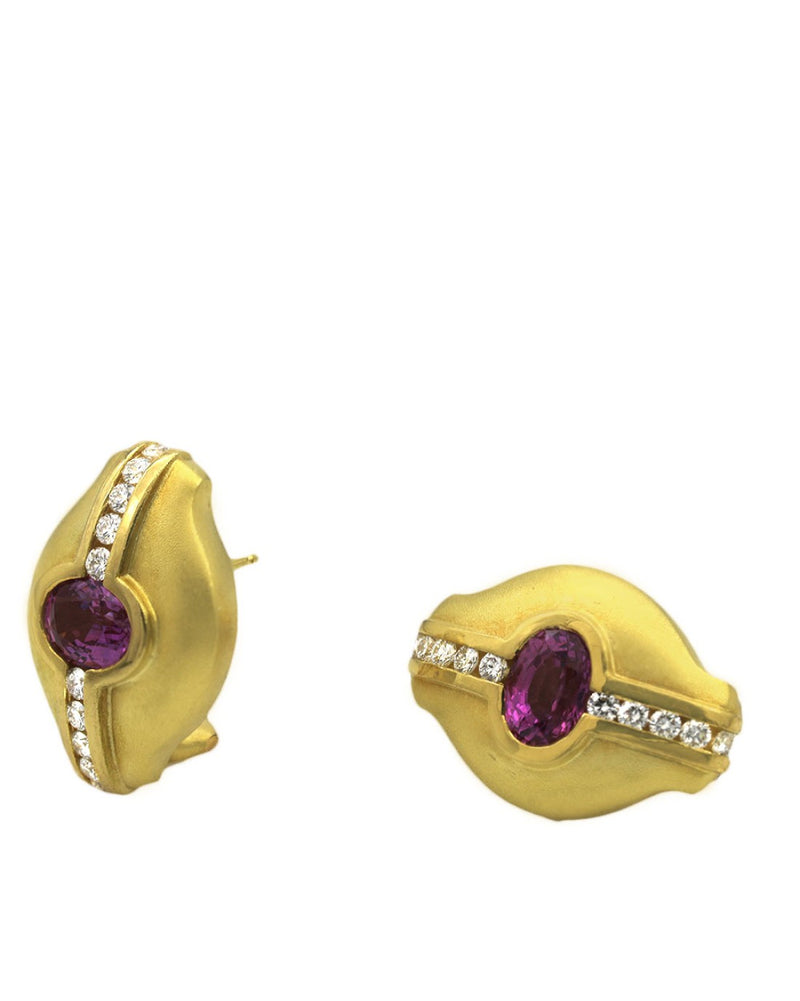 Satin Finish Pink Sapphire and Diamond Earrings