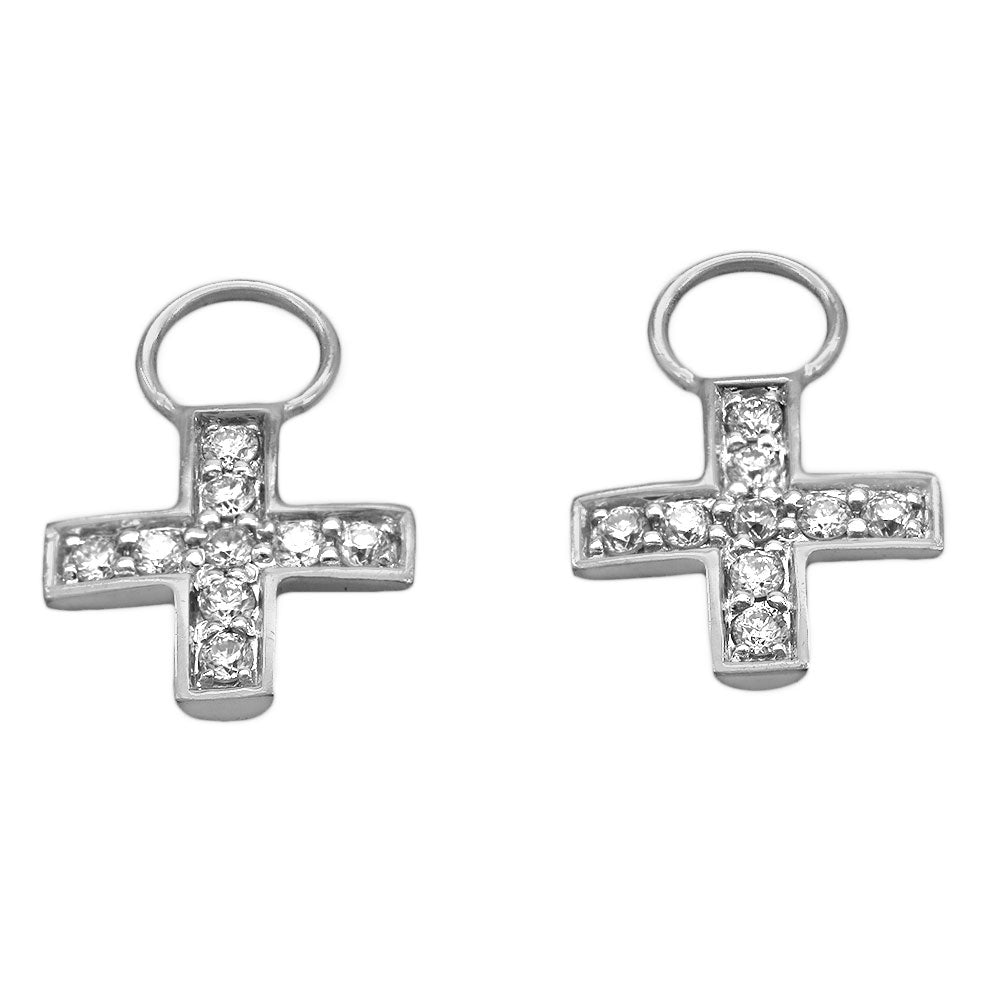 Diamond Miniature Cross Earring Charms in White Gold