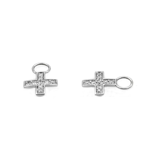 Diamond Miniature Cross Earring Charms in White Gold