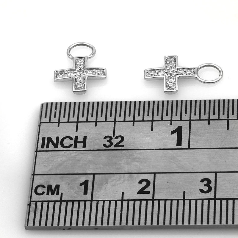 Diamond Miniature Cross Earring Charms in White Gold