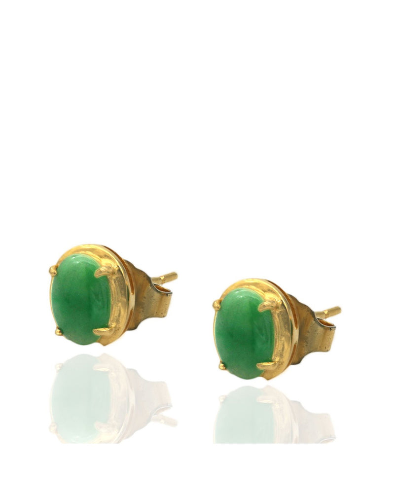 Green Jadeite Jade Stud Earrings in Yellow Gold