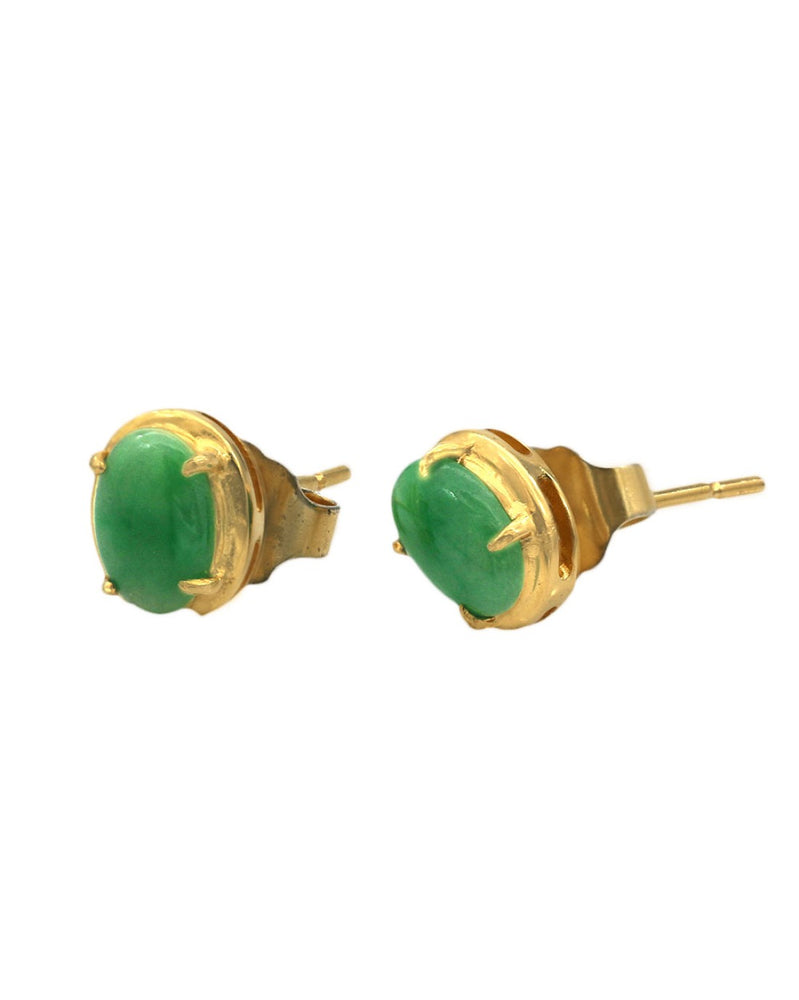 Green Jadeite Jade Stud Earrings in Yellow Gold