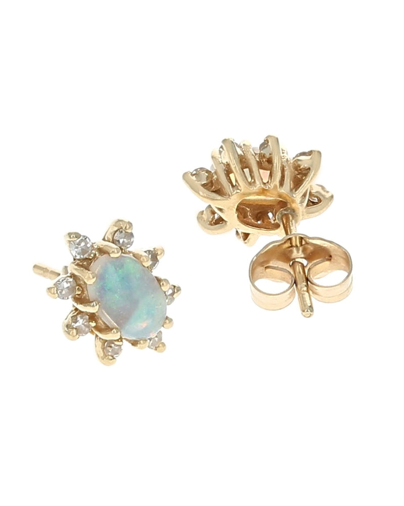 Ethiopian Opal Diamond Halo Stud Earrings