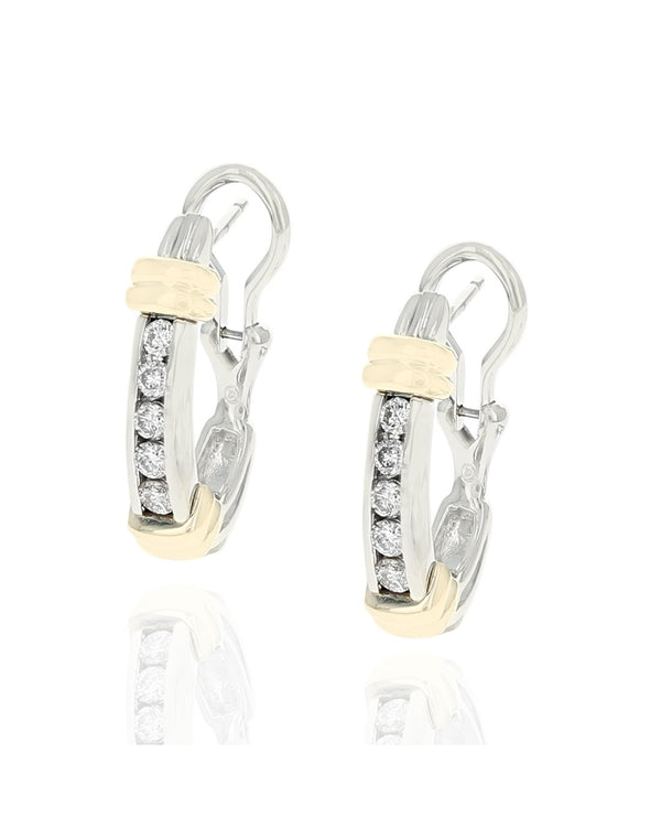 Diamond J Earrings in White and Yellow Gold