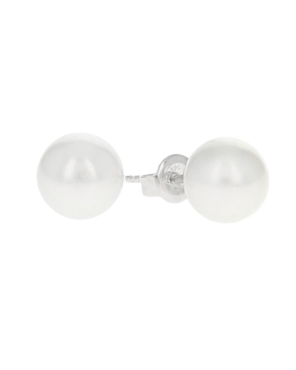 White Pearl Stud Earrings in White Gold