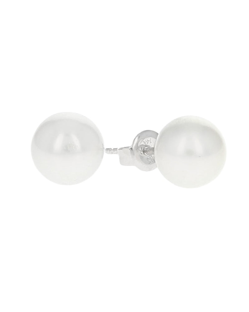 White Pearl Stud Earrings in White Gold