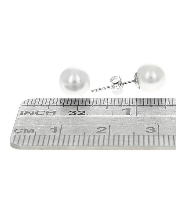 White Pearl Stud Earrings in White Gold