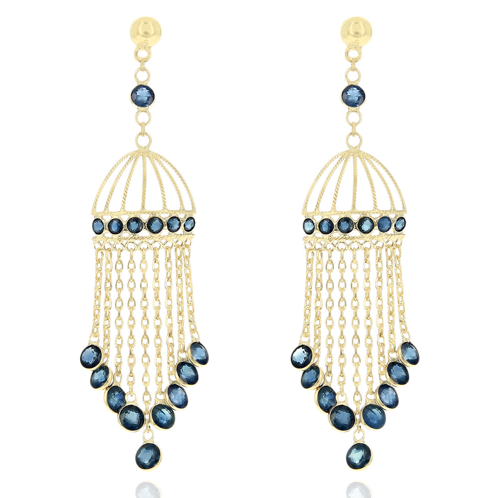 Sapphire Birdcage Chandelier Earrings in Yellow Gold