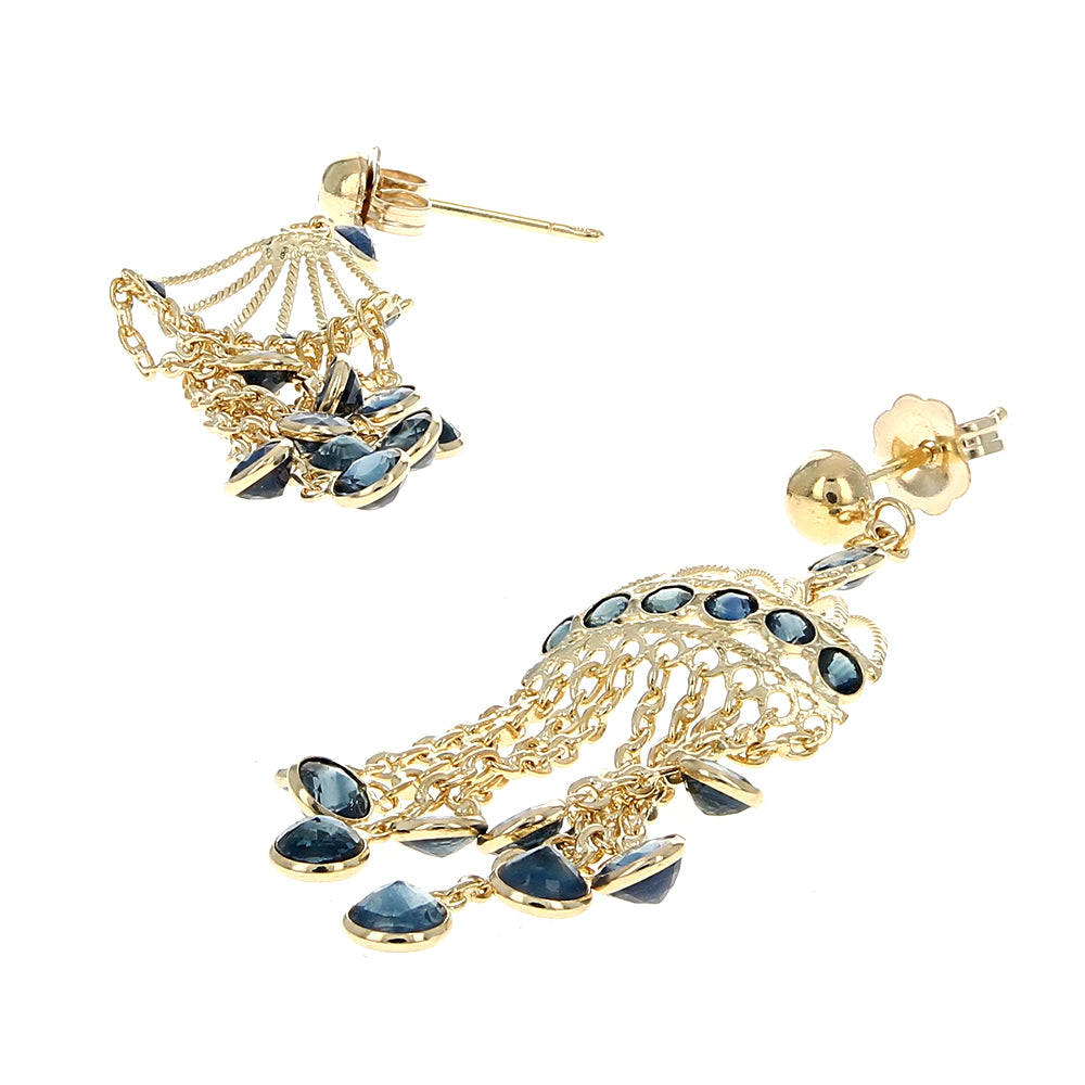 Sapphire Birdcage Chandelier Earrings in Yellow Gold