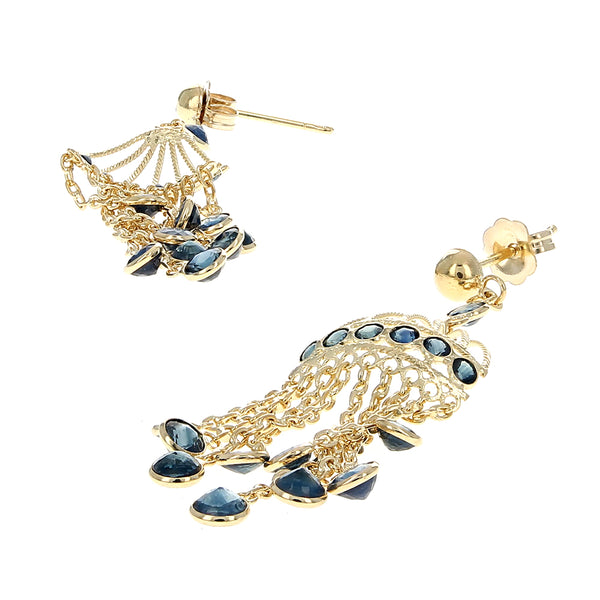 Sapphire Birdcage Chandelier Earrings in Yellow Gold