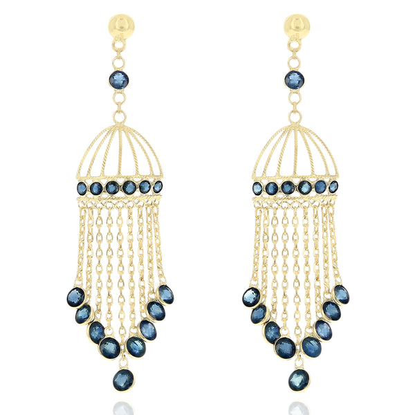 Sapphire Birdcage Chandelier Earrings in Yellow Gold
