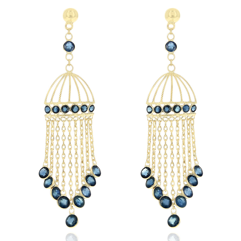 Sapphire Birdcage Chandelier Earrings in Yellow Gold