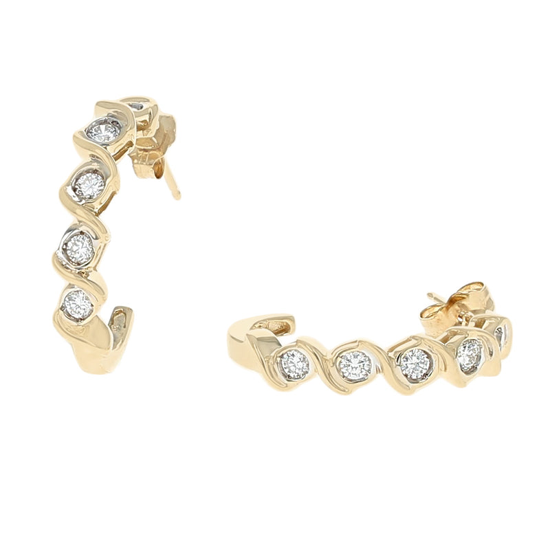 Diamond Wave J Earrings in Yellow Gold