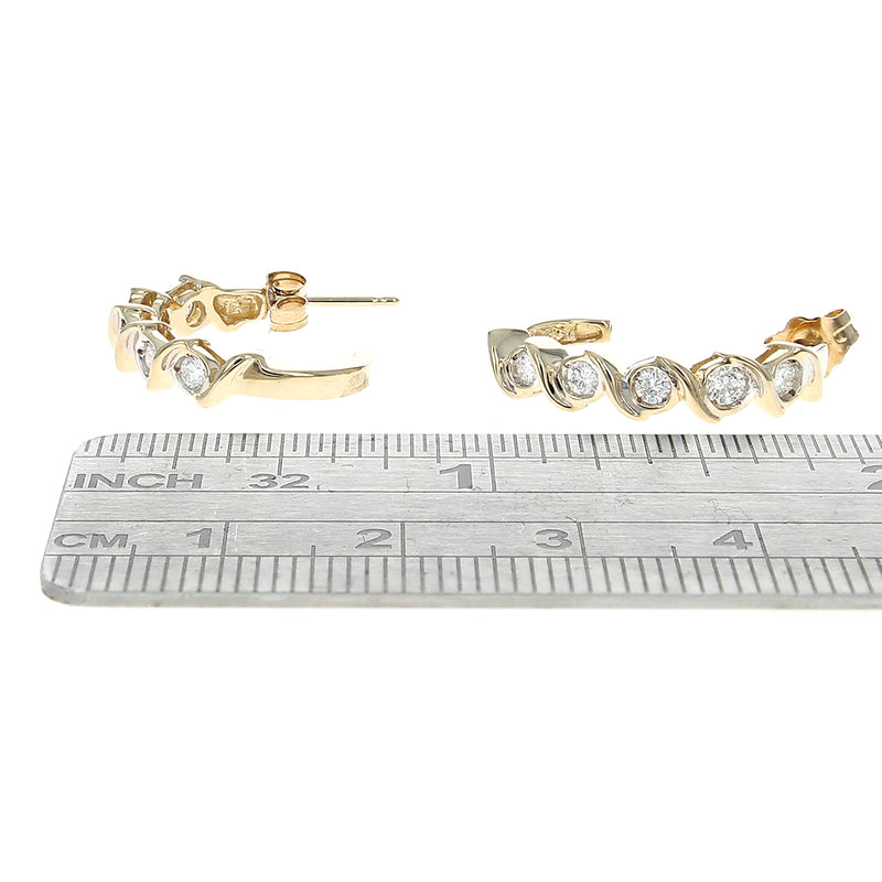 Diamond Wave J Earrings in Yellow Gold