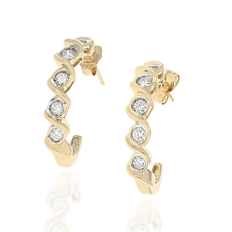 Diamond Wave J Earrings in Yellow Gold