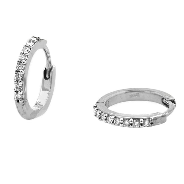 Diamond Miniature Huggie Earrings in White Gold