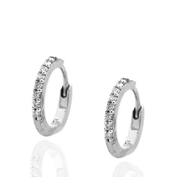 Diamond Miniature Huggie Earrings in White Gold