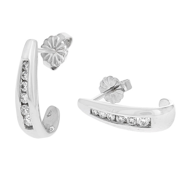 Graduated Diamond Tapered J Earrings in White Gold