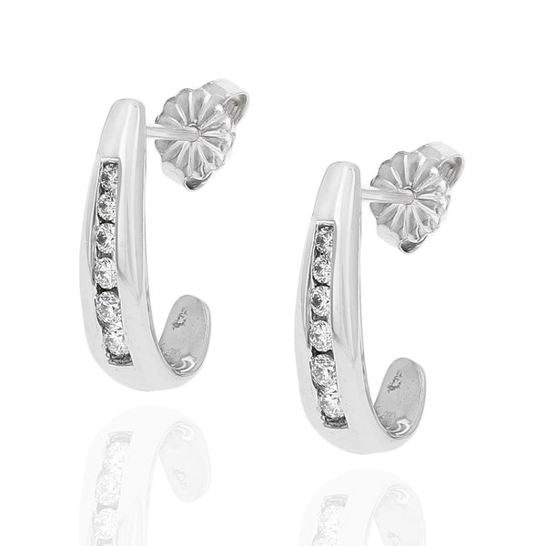 Graduated Diamond Tapered J Earrings in White Gold