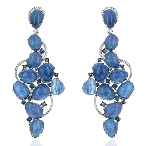 Kyanite, Sapphire and Diamond Dangle Earrings