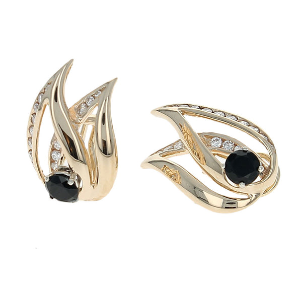 Black Onyx and Diamond Crossover Teardrop Earrings