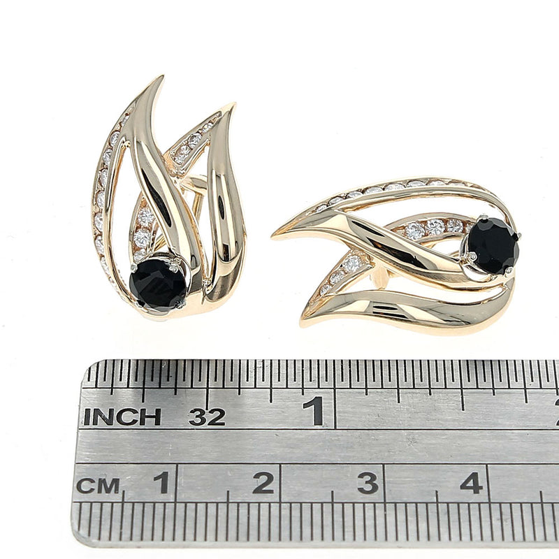 Black Onyx and Diamond Crossover Teardrop Earrings
